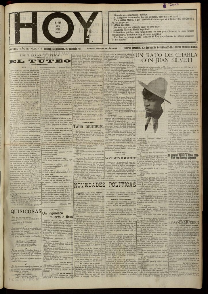 Miniatura de Hoy del 21 de junio de 1921
