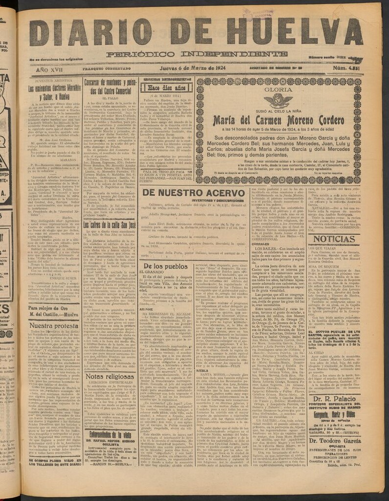 Miniatura de Diario de Huelva : periódico independiente del 6 de marzo de 1924