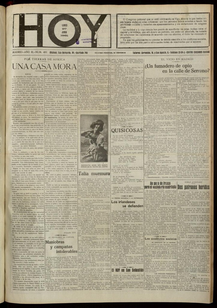 Miniatura de Hoy del 27 de junio de 1921