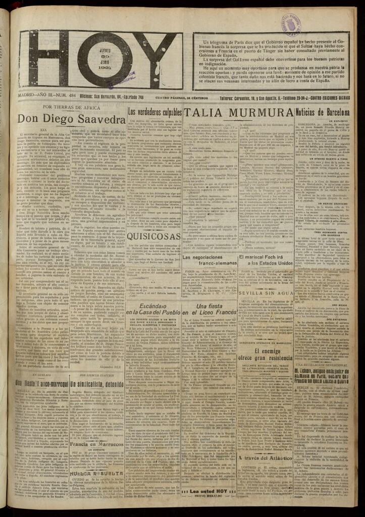 Miniatura de Hoy del 30 de junio de 1921