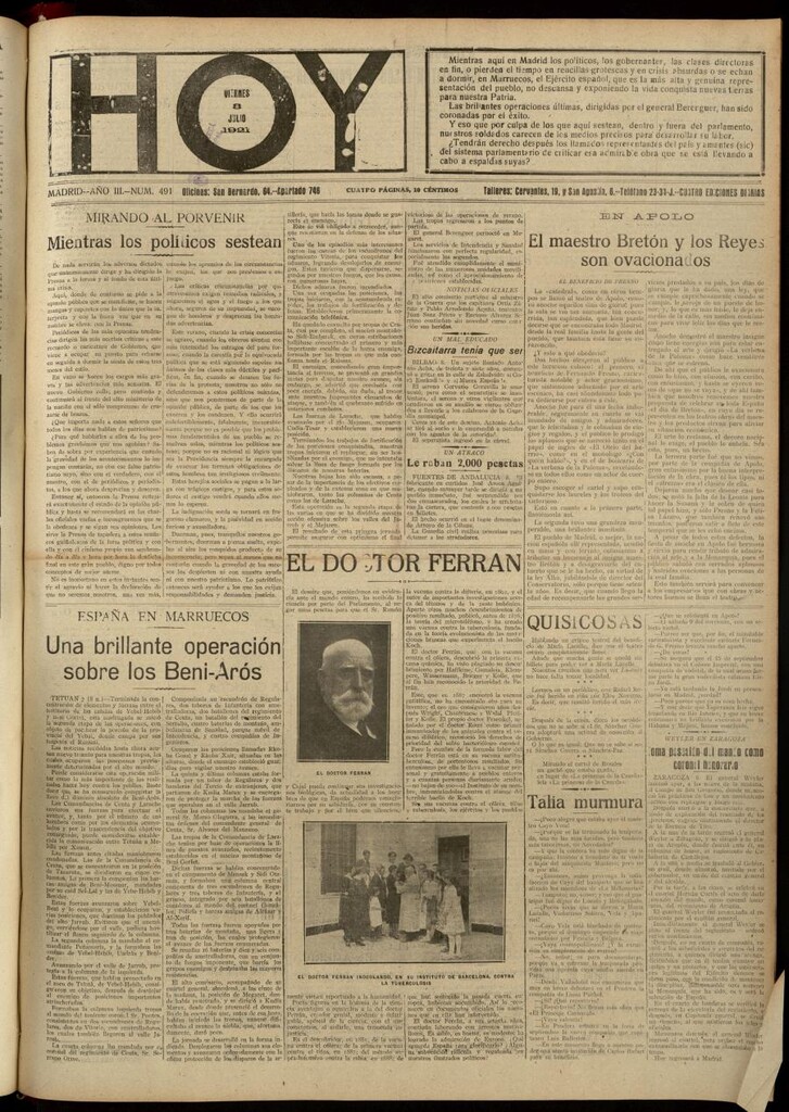Miniatura de Hoy del 8 de julio de 1921