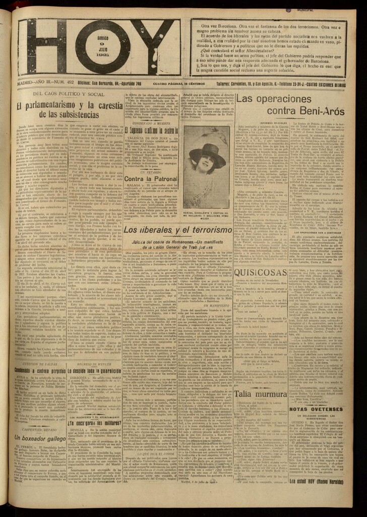 Miniatura de Hoy del 9 de julio de 1921