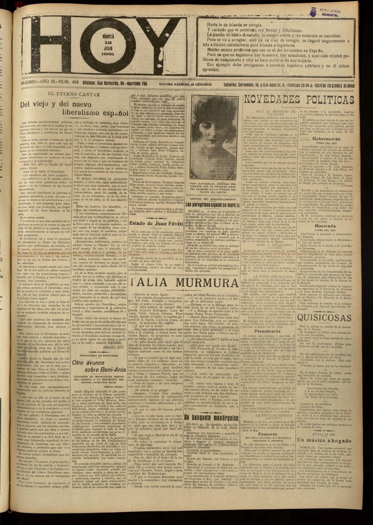 Miniatura de Hoy del 12 de julio de 1921