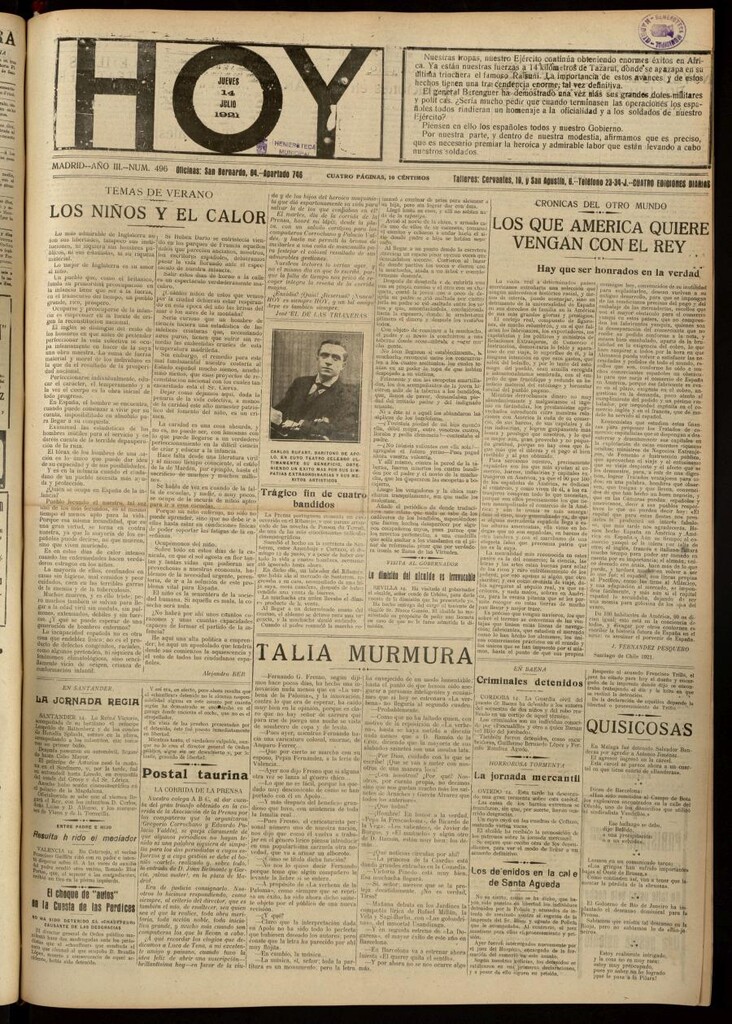 Miniatura de Hoy del 14 de julio de 1921