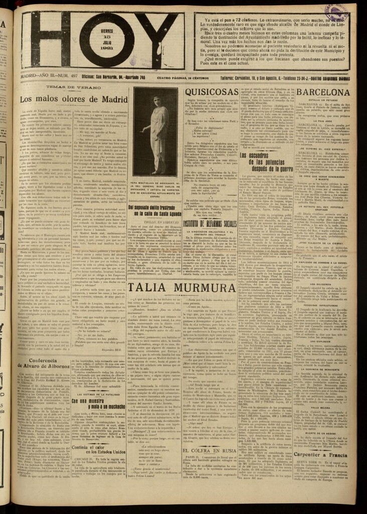 Miniatura de Hoy del 15 de julio de 1921