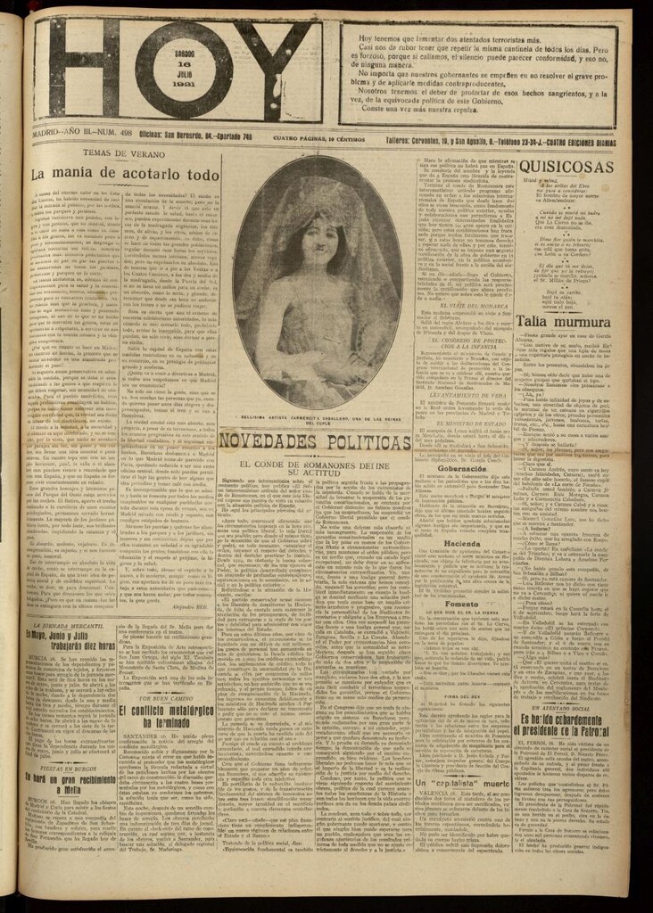 Miniatura de Hoy del 16 de julio de 1921