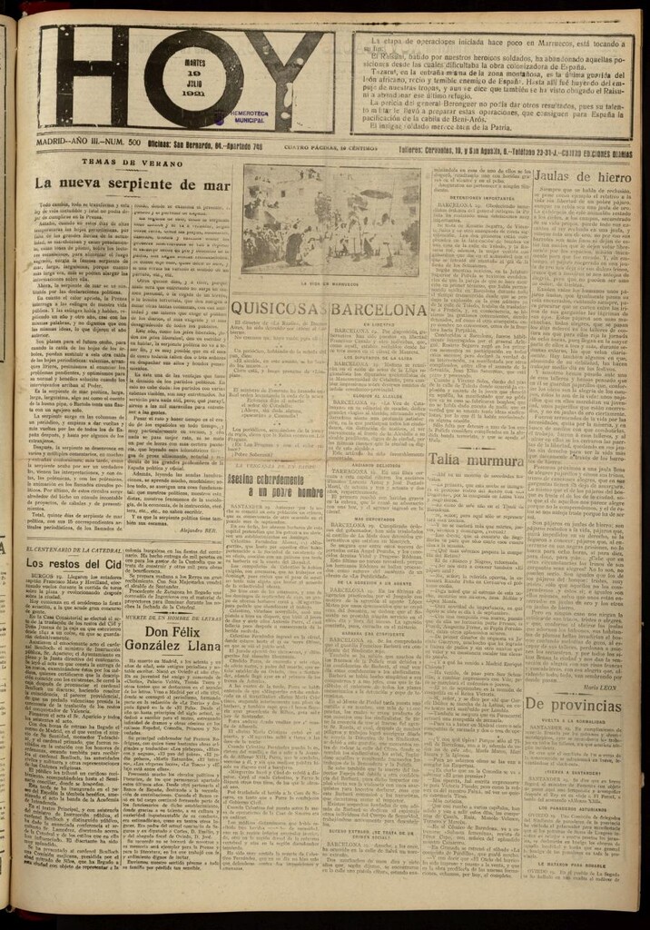 Miniatura de Hoy del 19 de julio de 1921