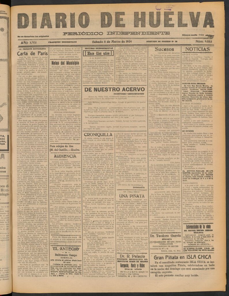 Miniatura de Diario de Huelva : periódico independiente del 8 de marzo de 1924