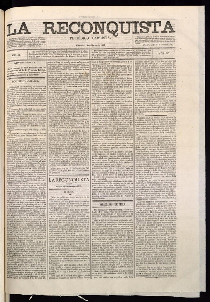Miniatura de La Reconquista del 19 de marzo de 1873