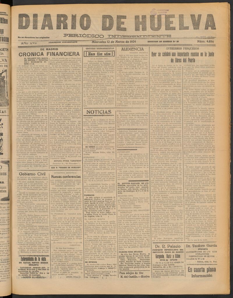 Miniatura de Diario de Huelva : periódico independiente del 12 de marzo de 1924