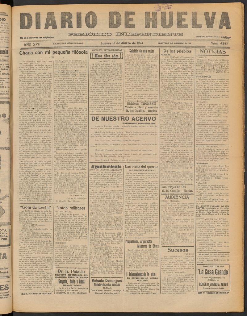 Miniatura de Diario de Huelva : periódico independiente del 13 de marzo de 1924