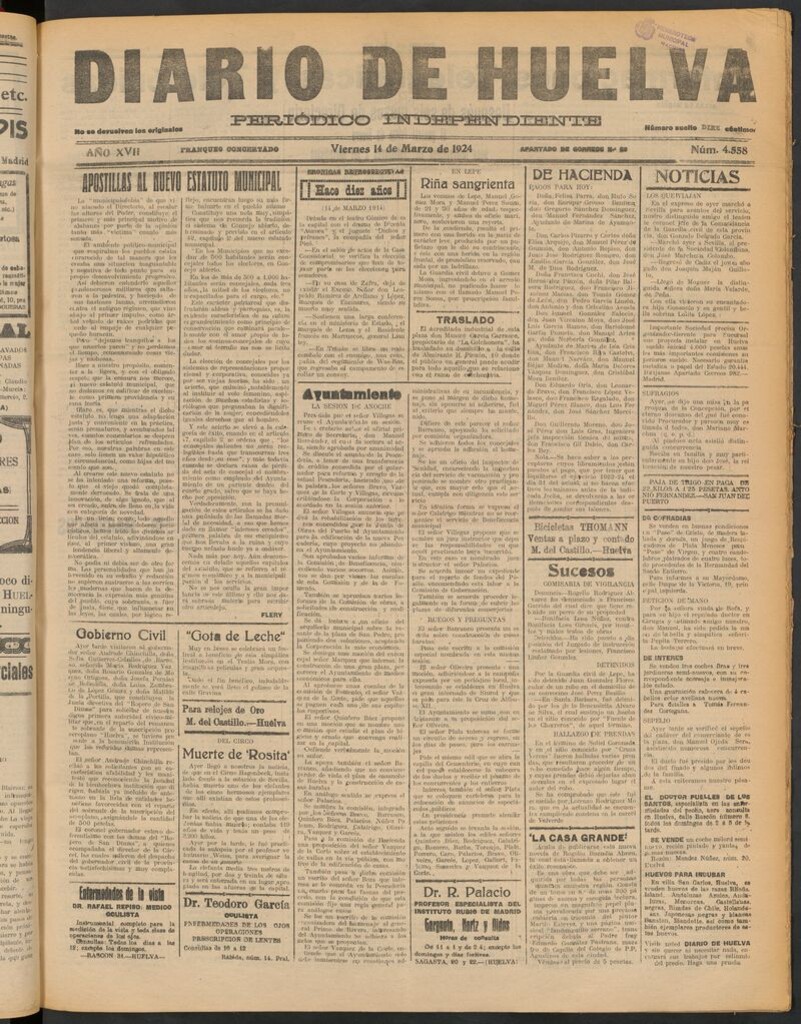Miniatura de Diario de Huelva : periódico independiente del 14 de marzo de 1924