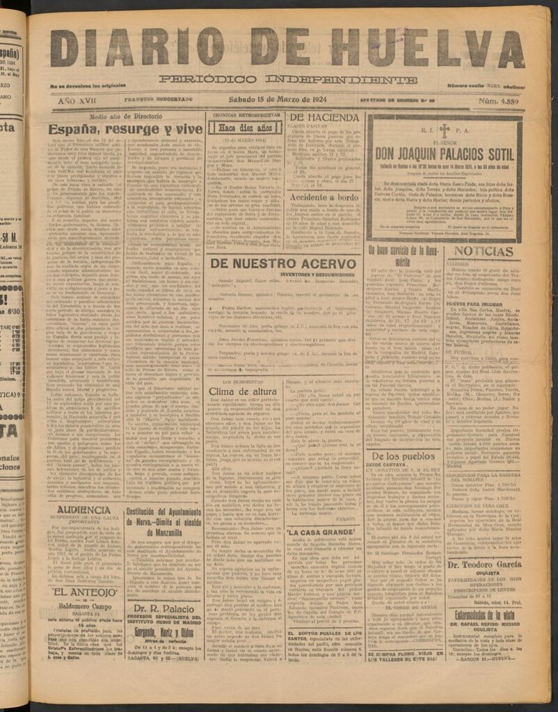 Miniatura de Diario de Huelva : periódico independiente del 15 de marzo de 1924