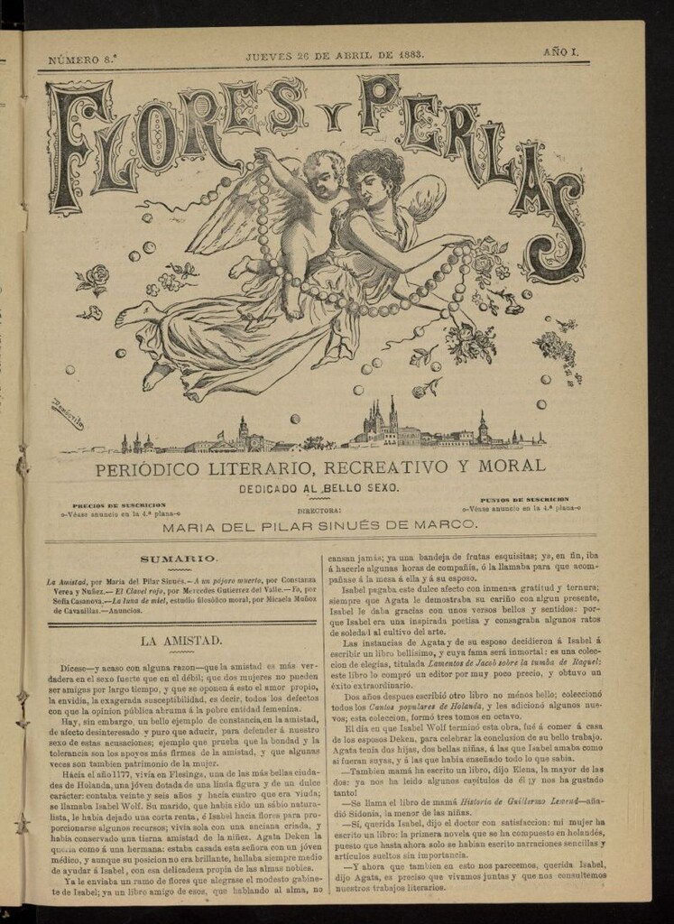 Miniatura de Flores y Perlas: periódico literario, recreativo y moral, dedicado al bello sexo del 26 de abril de 1883, nº 8