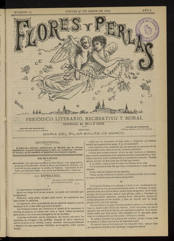 Miniatura de Flores y Perlas: periódico literario, recreativo y moral, dedicado al bello sexo del 17 de mayo de 1883, nº 11