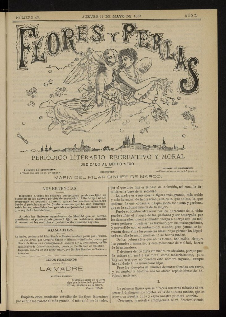 Miniatura de Flores y Perlas: periódico literario, recreativo y moral, dedicado al bello sexo del 31 de mayo de 1883, nº 13
