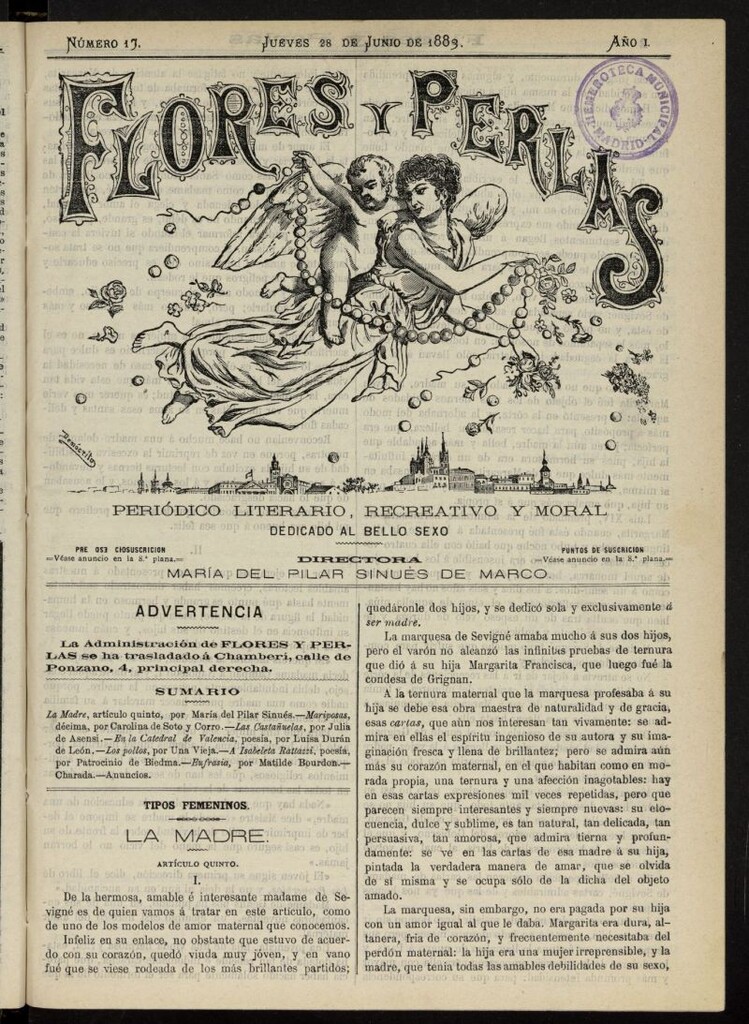 Miniatura de Flores y Perlas: periódico literario, recreativo y moral, dedicado al bello sexo del 28 de junio de 1883, nº 17
