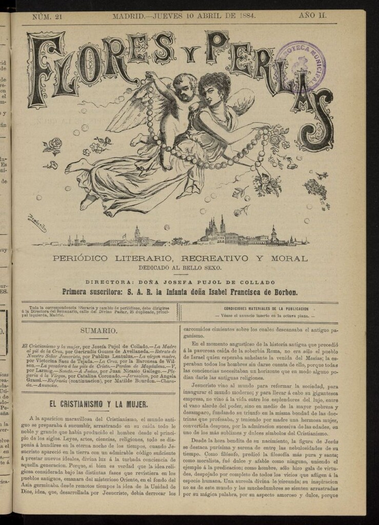 Miniatura de Flores y Perlas: periódico literario, recreativo y moral, dedicado al bello sexo del 10 de abril de 1884, nº 21