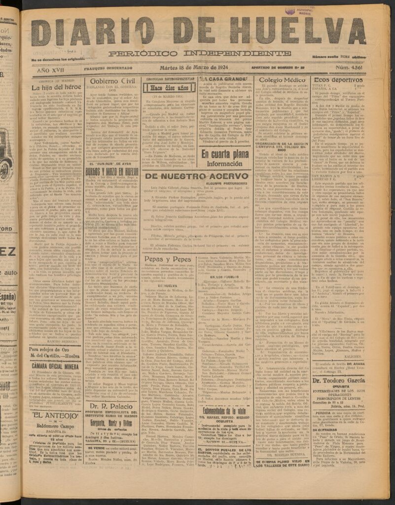 Miniatura de Diario de Huelva : periódico independiente del 18 de marzo de 1924