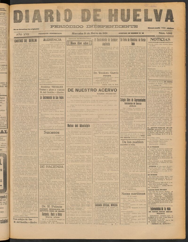 Miniatura de Diario de Huelva : periódico independiente del 19 de marzo de 1924