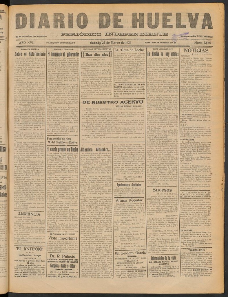 Miniatura de Diario de Huelva : periódico independiente del 22 de marzo de 1924