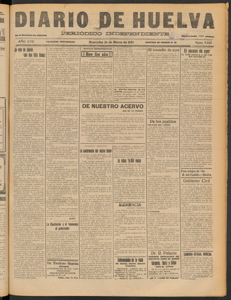 Miniatura de Diario de Huelva : periódico independiente del 26 de marzo de 1924