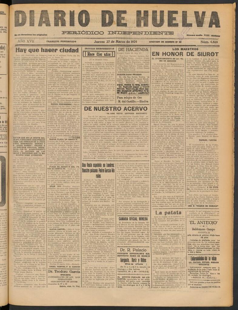 Miniatura de Diario de Huelva : periódico independiente del 27 de marzo de 1924