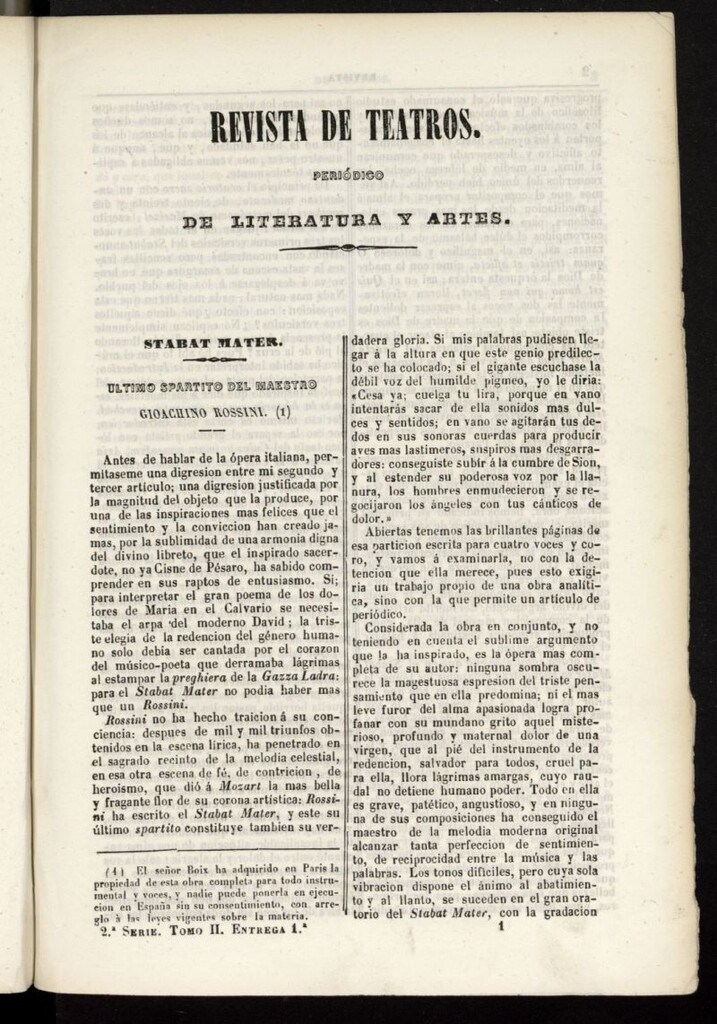 Miniatura de Revista de teatros: periodico semanal de literatura, sátira y bellas artes de 1842, 2ª serie, tomo II, 1ª entrega