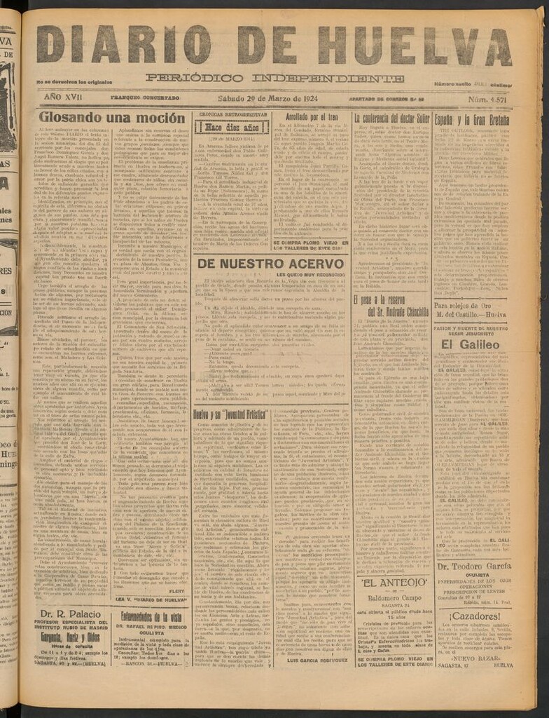 Miniatura de Diario de Huelva : periódico independiente del 29 de marzo de 1924