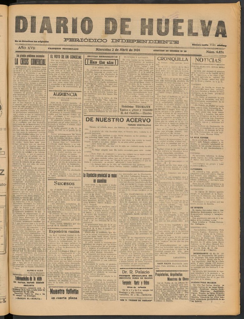 Miniatura de Diario de Huelva : periódico independiente del 2 de abril de 1924