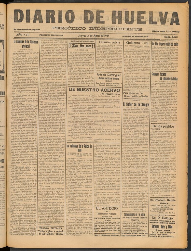 Miniatura de Diario de Huelva : periódico independiente del 3 de abril de 1924