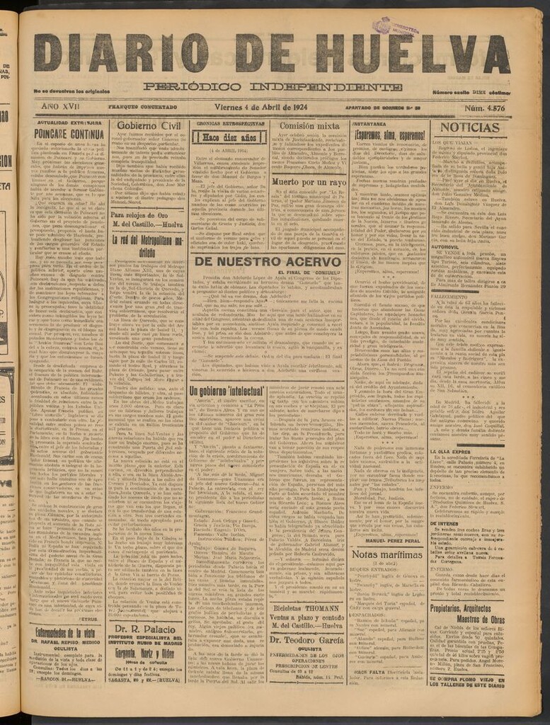 Miniatura de Diario de Huelva : periódico independiente del 4 de abril de 1924