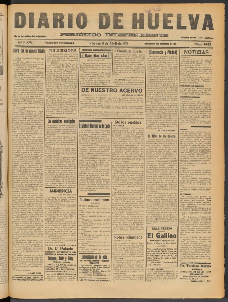 Miniatura de Diario de Huelva : periódico independiente del 11 de abril de 1924
