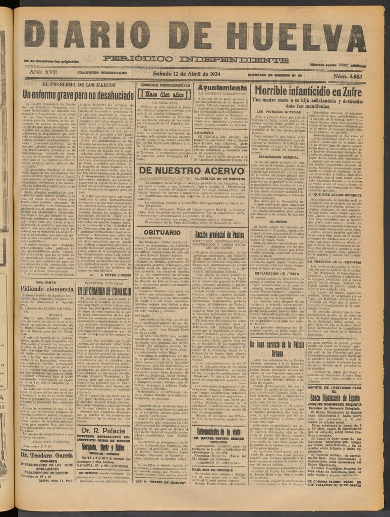 Miniatura de Diario de Huelva : periódico independiente del 12 de abril de 1924