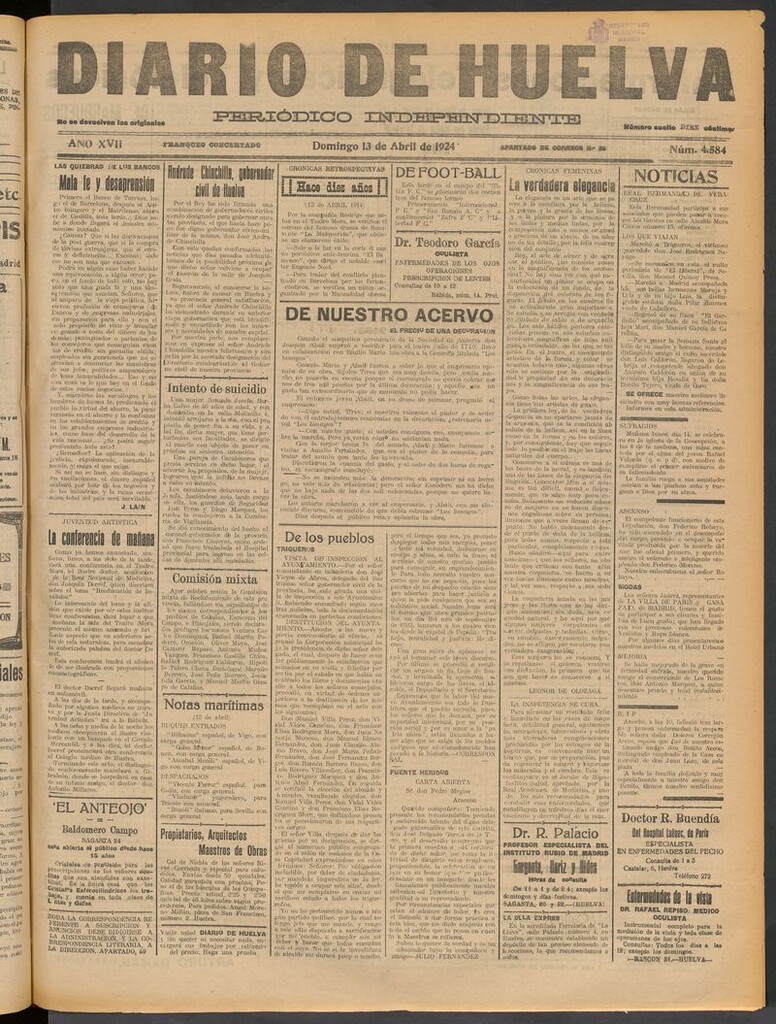 Miniatura de Diario de Huelva : periódico independiente del 13 de abril de 1924