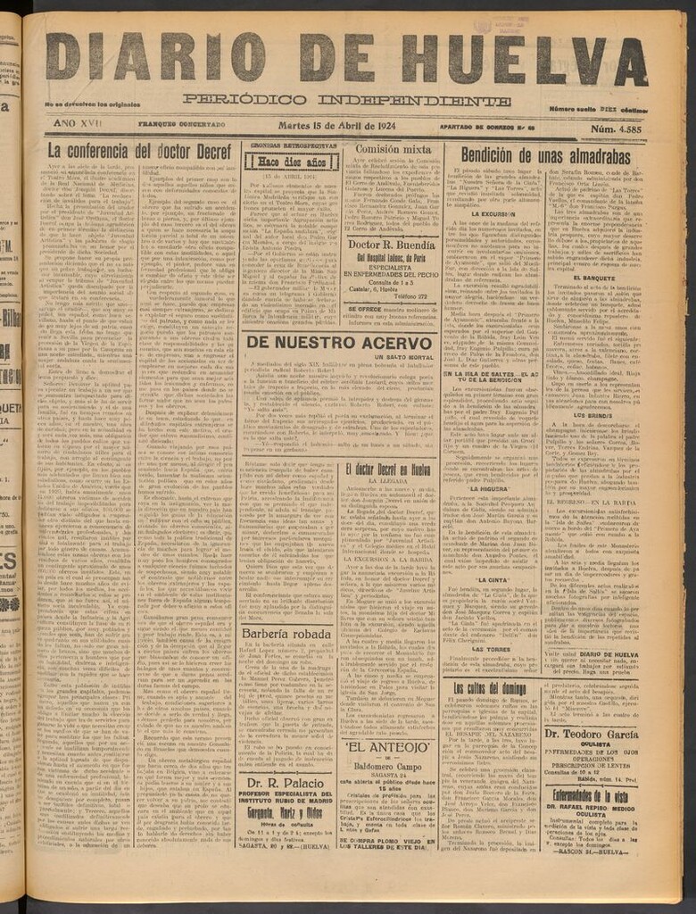 Miniatura de Diario de Huelva : periódico independiente del 15 de abril de 1924