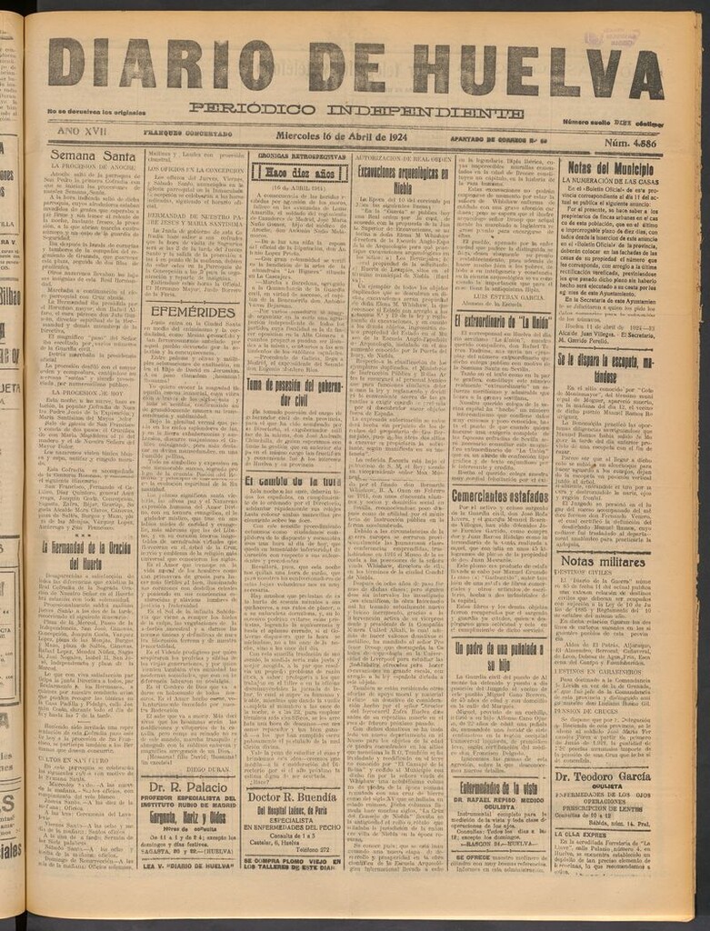 Miniatura de Diario de Huelva : periódico independiente del 16 de abril de 1924
