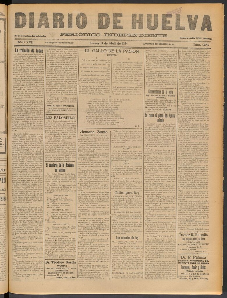 Miniatura de Diario de Huelva : periódico independiente del 17 de abril de 1924