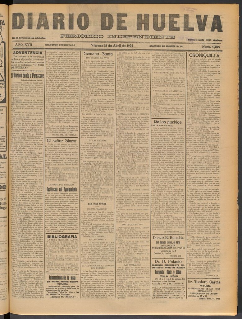 Miniatura de Diario de Huelva : periódico independiente del 18 de abril de 1924