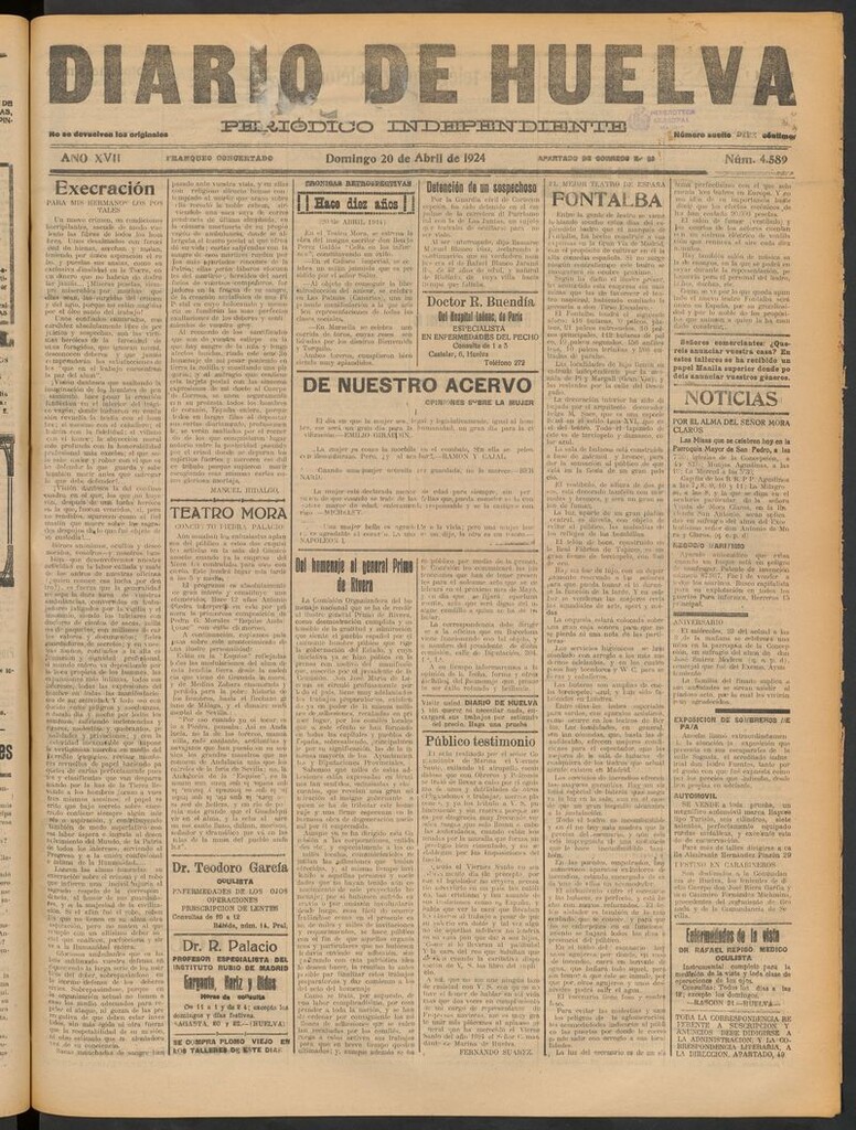 Miniatura de Diario de Huelva : periódico independiente del 20 de abril de 1924
