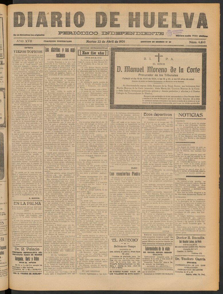 Miniatura de Diario de Huelva : periódico independiente del 22 de abril de 1924