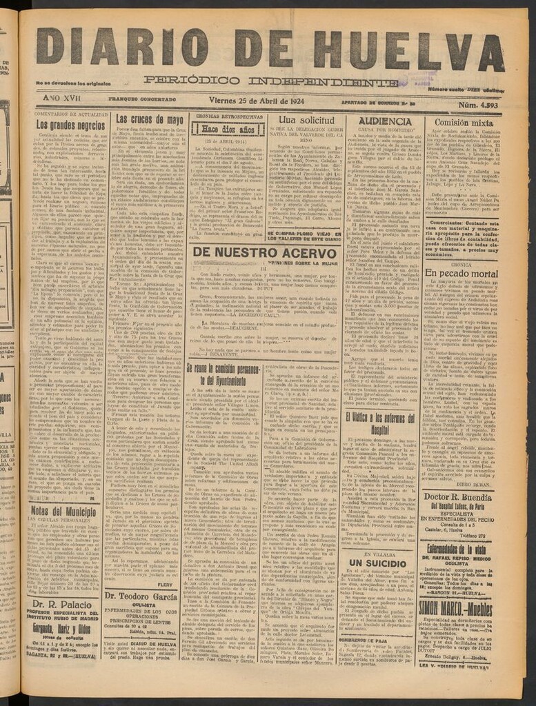 Miniatura de Diario de Huelva : periódico independiente del 25 de abril de 1924