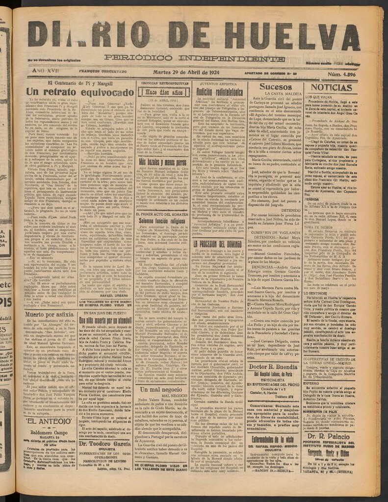 Miniatura de Diario de Huelva : periódico independiente del 29 de abril de 1924