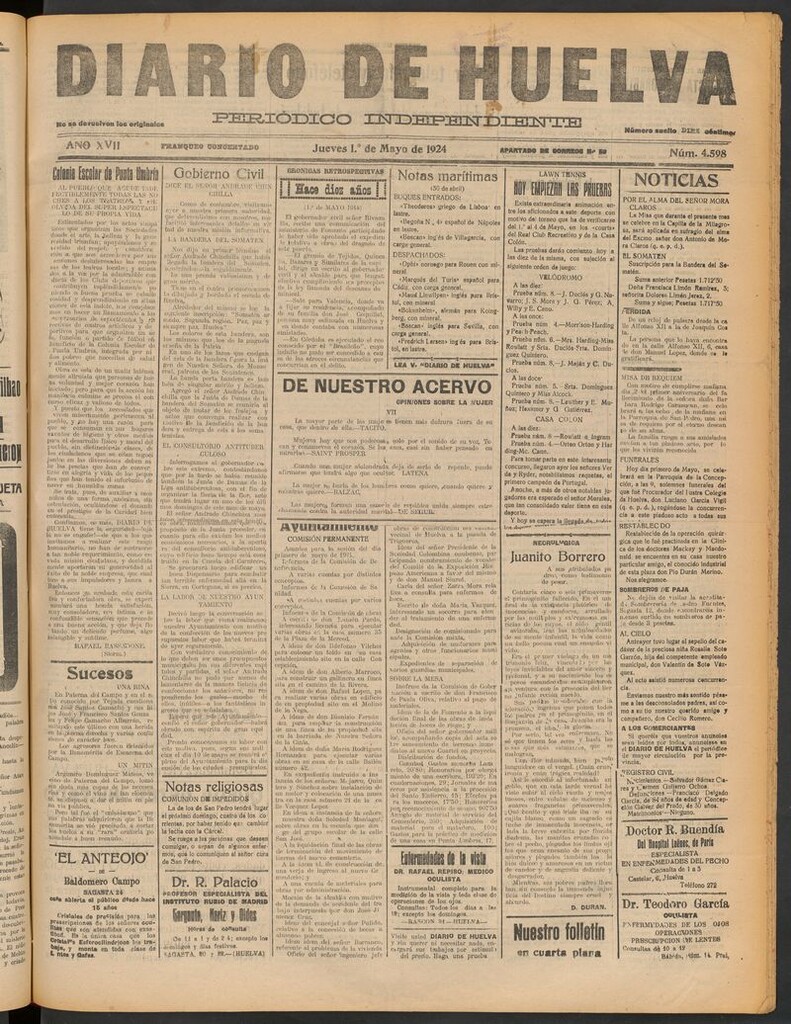 Miniatura de Diario de Huelva : periódico independiente del 1 de mayo de 1924