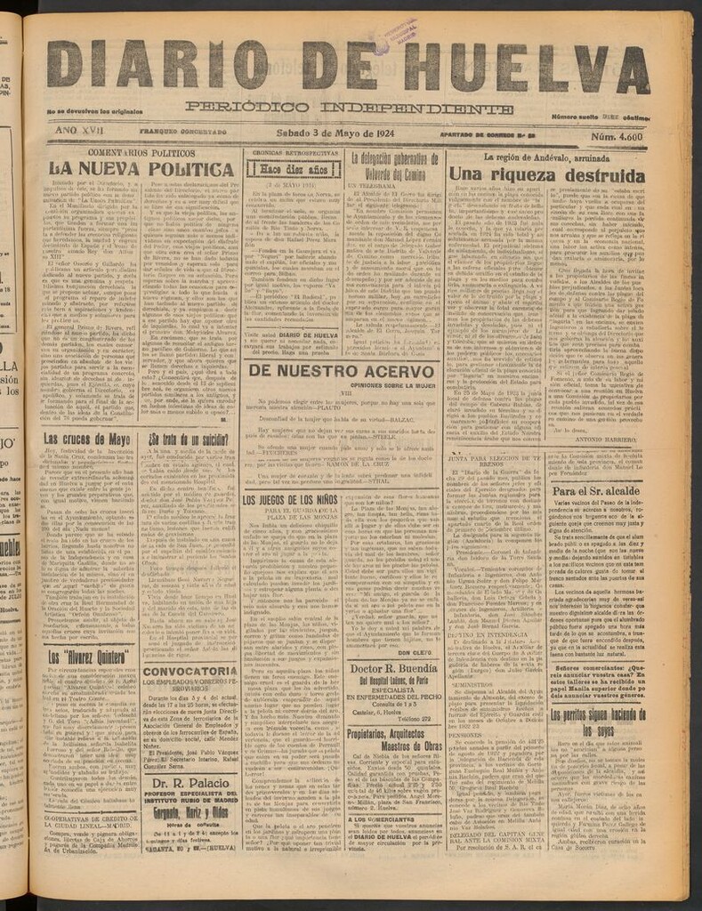 Miniatura de Diario de Huelva : periódico independiente del 3 de mayo de 1924
