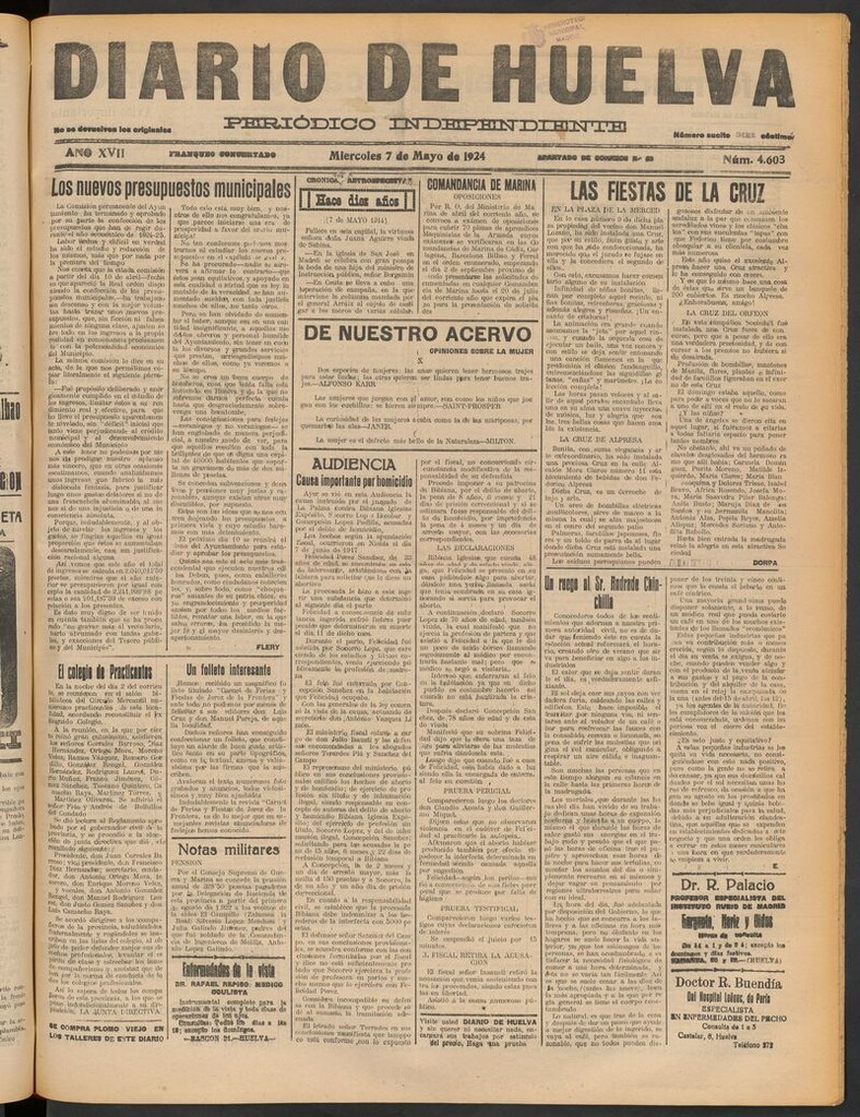 Miniatura de Diario de Huelva : periódico independiente del 7 de mayo de 1924