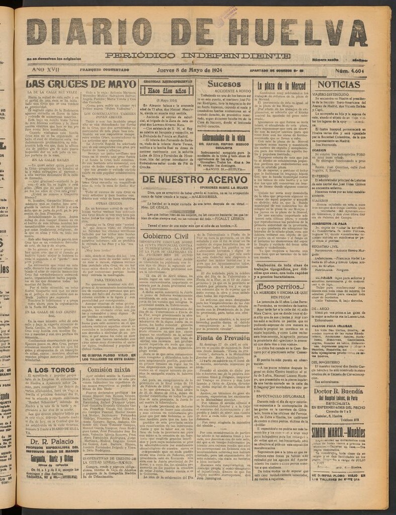 Miniatura de Diario de Huelva : periódico independiente del 8 de mayo de 1924