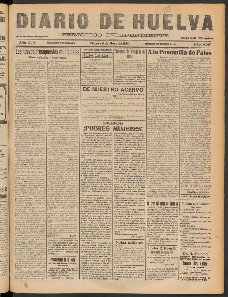Miniatura de Diario de Huelva : periódico independiente del 9 de mayo de 1924