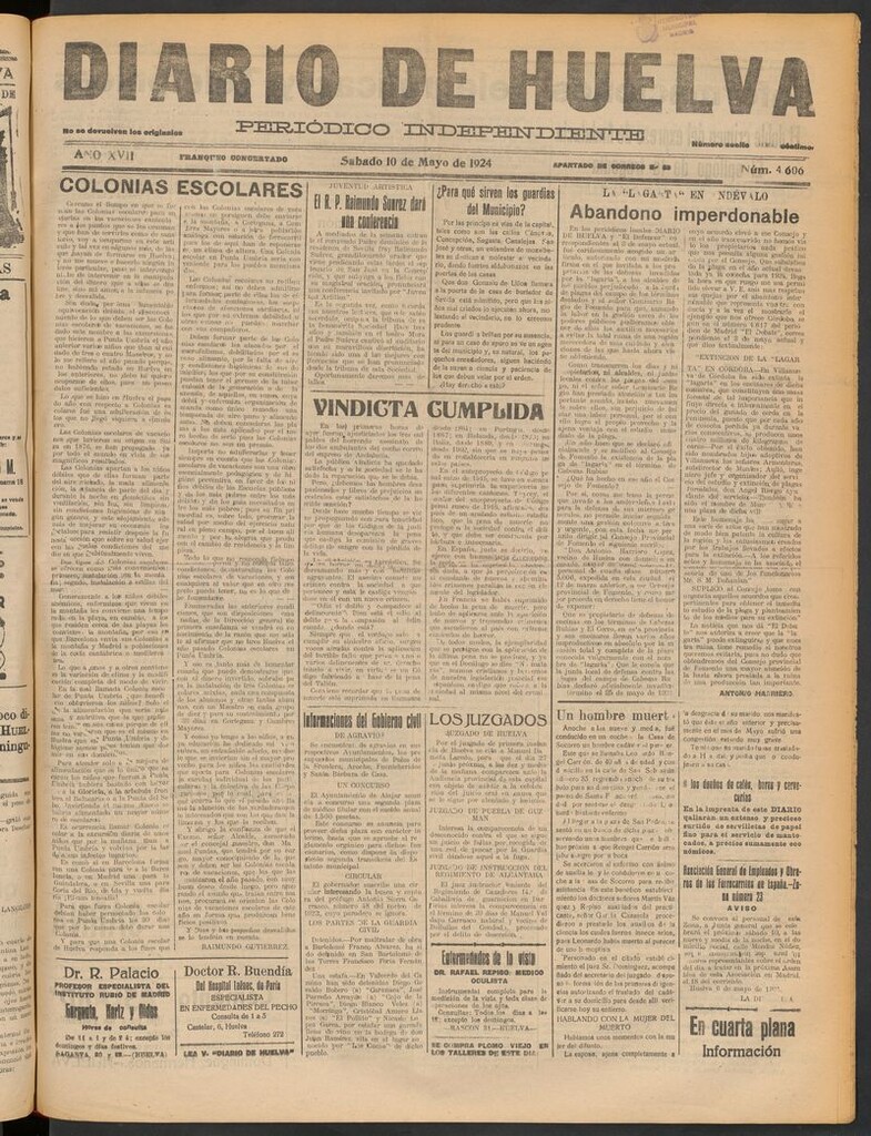 Miniatura de Diario de Huelva : periódico independiente del 10 de mayo de 1924