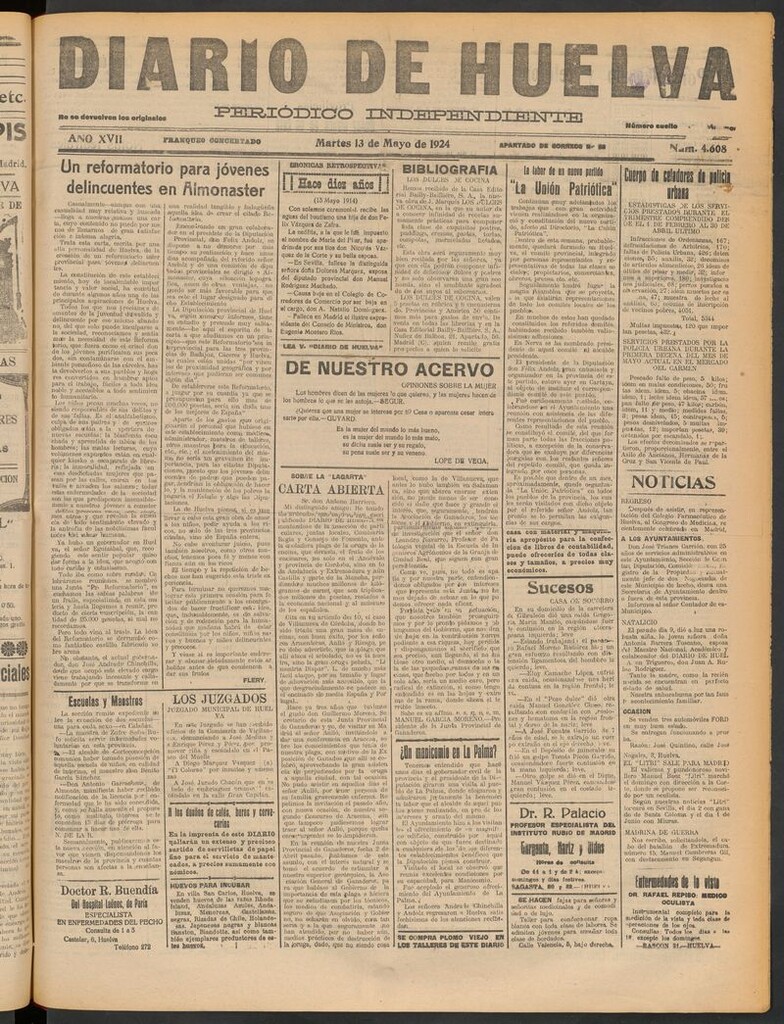 Miniatura de Diario de Huelva : periódico independiente del 13 de mayo de 1924